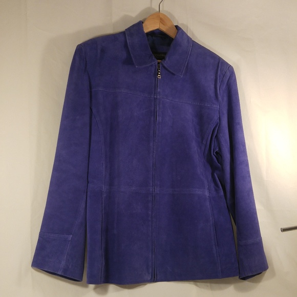 Bernardo Nordstrom Blue Suede Leather Zip Jacket L - Picture 1 of 8